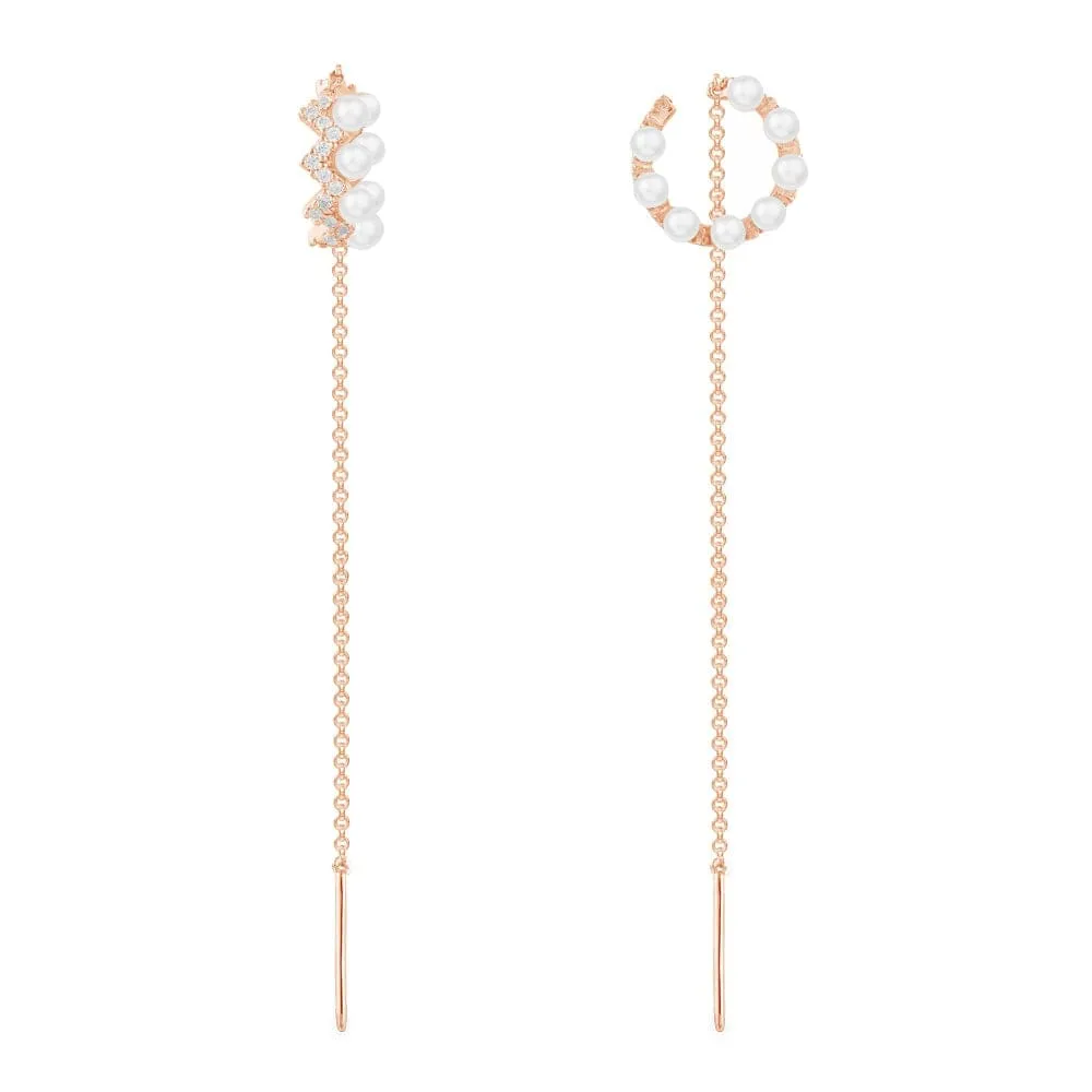 Up and Down Pearl and Chain Ear Cuffs